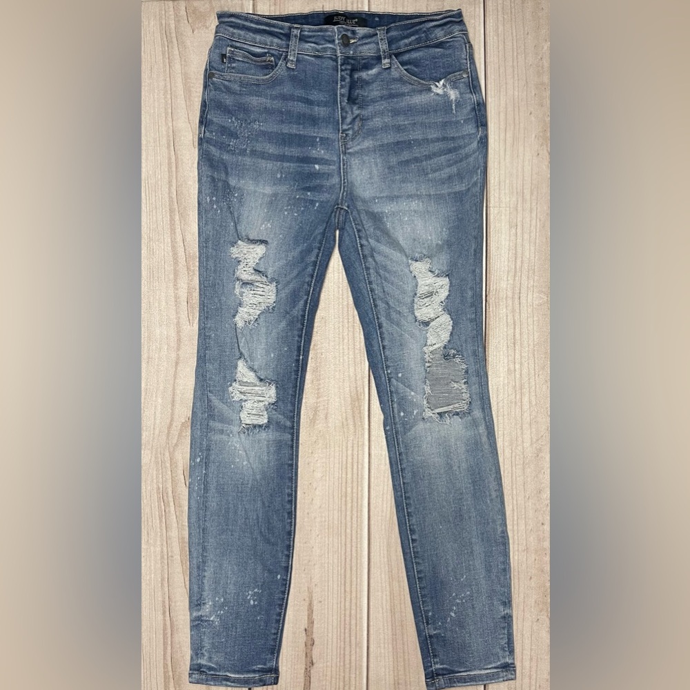 Judy Blue Size 9/29 Skinny Fit Denim Jeans Bleach Splatter Distressed JB8819